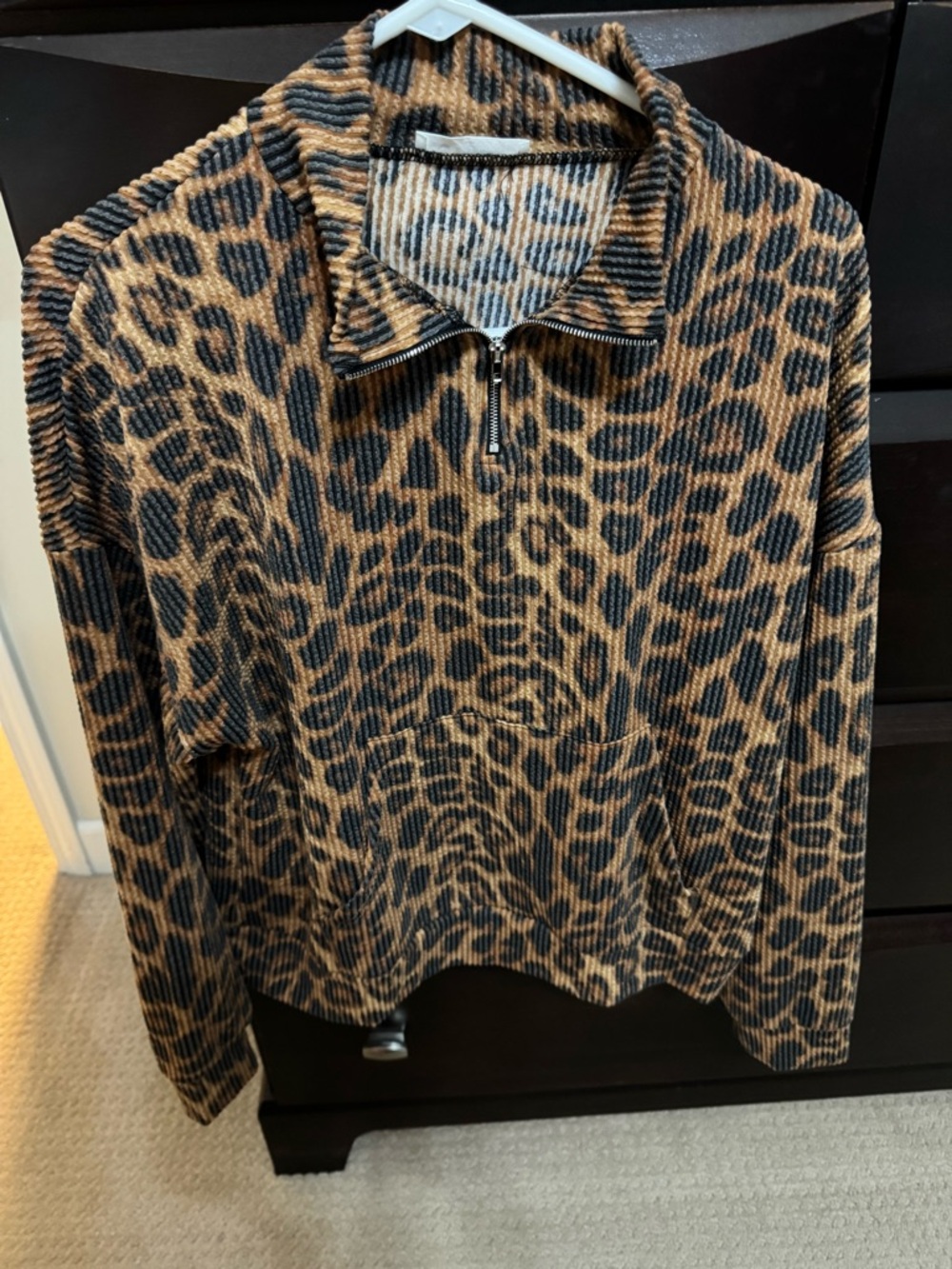 Bom Bom Leopard Print Half-Zip Pullover - Brown & Black